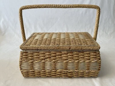 Cesta de costura vintage años 60 Dritz Japón tejida mimbre recubierta sisal cesta de costura Foto 1 de 4