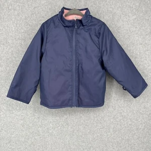 Oshkosh Girls Reversible Fleece Jacket Size 4T Navy Pink Pockets Liner Full Zip - Picture 1 of 16