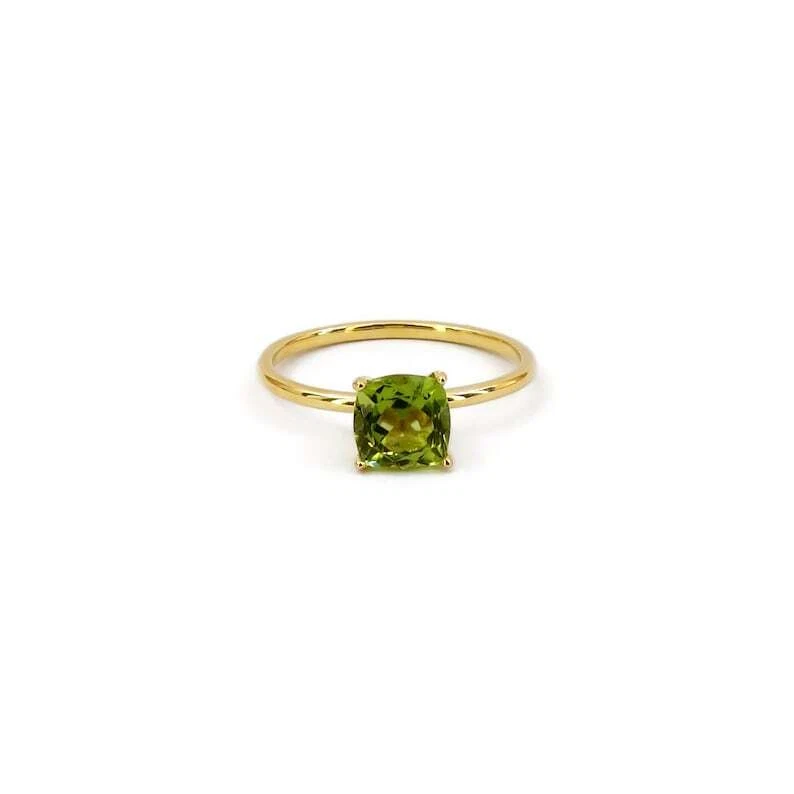 1.10 Ct Cushion Cut Green Peridot Solitaire Women's Ring 10k Solid Yellow Gold - Image 1 of 4