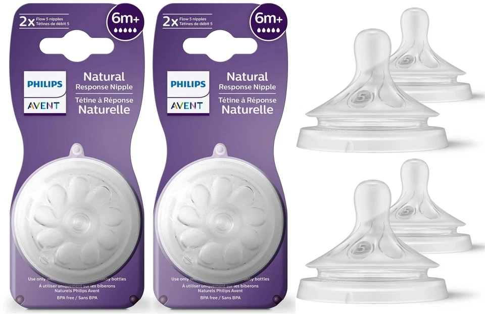 Philips Avent Natural Response Nipple Flow 5, 6M+, 2pk, Mod. SCY965/02 (PAQUETE DE 2) Foto 1 de 4