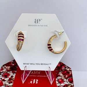 Bomb Party July 2025 Earrings "Starry Sunset Sparkle" ER19070 LC Ruby on Gold - Picture 1 of 6