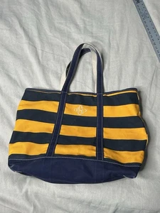 Bolso de Mano Vintage LL Bean Boat Grande Azul Amarillo Rayas Lona Cremallera Bordado B10 - Imagen 1 de 7