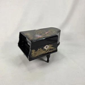 Vintage Japanese Black Lacquer Inlaid Wooden Jewelry Music Box Grand Piano - Picture 1 of 15