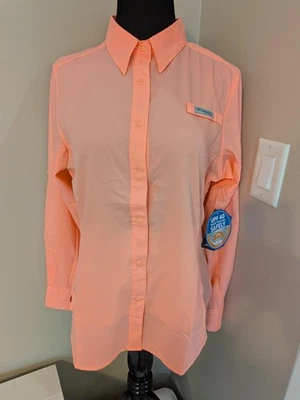 Columbia PFG talla nuevo con etiquetas Camisa naranja M enrollada LS botones broches de presión para dama Foto 1 de 4