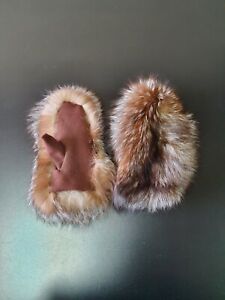 Handmade crystal fox fur mittens with cashmere and fleece lining
