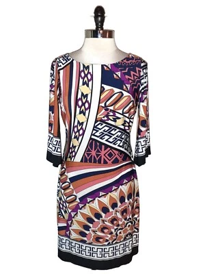 Vestido recto EN FOCUS STUDIO talla 10 negro naranja blanco floral manga 3/4 elástico Foto 1 de 4