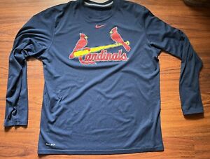 St Louis Cardinals Shirt Large Nike Dri-Fit Navy Blue MLB Long Sleeve