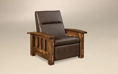 Amish Mission Rustic Wall Hugger Recliner Chair Rough Sawn Solid Wood Leather - Image 1 of 4