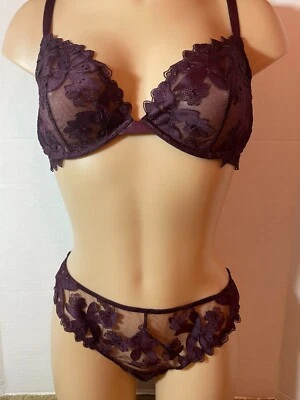 $112 VICTORIA'S SECRET Corte Bajo Demi Sujetador Tanga Conjunto Panty 36DD XL Malla Satinada Transparente Foto 1 de 4