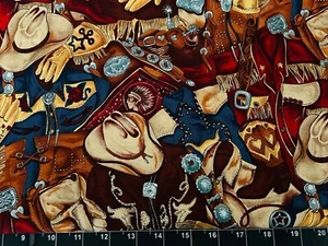 Tina Scrap 9"x21" Cowboy Hat Boots Alexander Henry Country Western Cotton Fabric - Picture 1 of 1