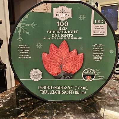 100 Red Super Bright C9 Christmas Lights Faceted Strawberry 58.5 Feet New I/O - Image 1 of 4