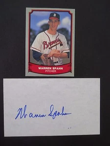 Warren Spahn Autographed on paper, 3" X 5" with Baseball card, Pitcher - Picture 1 of 2