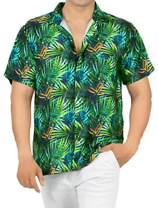 HAPPY BAY Mens Hawaiian Short Sleeve Button Down Shirts XXL Leaves, Green - Picture 1 of 3