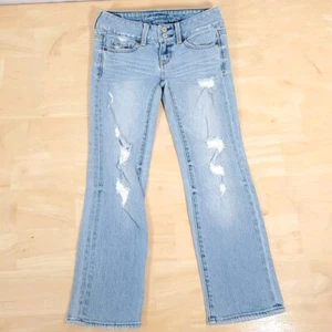 American Eagle Girls Jeans Sz 00 Artist Stretch Light Wash Distressed Design - Picture 1 of 7