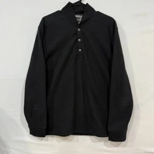 Eddie Bauer Men’s Thermal Snap Pullover L Black Fleece Lined Waffle Knit - Picture 1 of 5