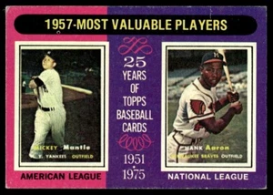1975 Topps 1957 Hank Aaron Mickey Mantle New York Yankees/Milwaukee Braves #195 - Picture 1 of 2