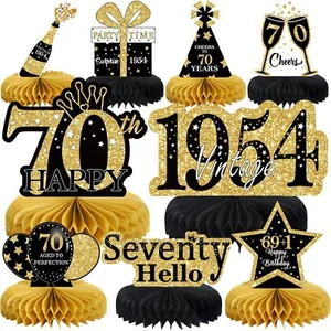 70th Birthday Centerpiece Set 9 Pcs Black Gold Table Decorations for Men Women - Picture 1 of 7