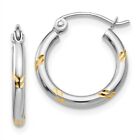 Real 14kt White Gold and Yellow Rhodium Diamond Cut Hoop Earrings