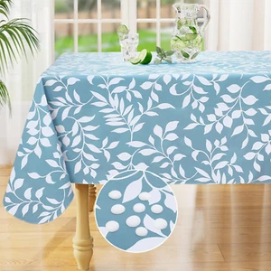 Rectangle Waterproof Vinyl Table Cloth, Wipeable Tablecloth with Flannel Backing - Picture 1 of 7