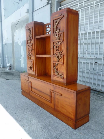 SIGNED JAMES MONT COROMANDEL RED CABINET W GOLD GILT BAMBOO DECORATION - P Cover