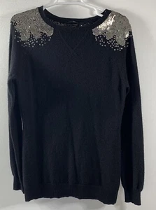 Aqua Black Cashmere Sweater Sequins Dressy Capsule Women’s M  - Picture 1 of 8