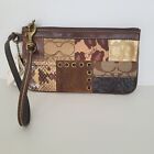 Coach Patchwork Small Bag Wristlet Brown Clutch Wallet Zip Around Pouch  New$98