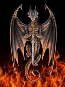 ANNE STOKES ART - DRAGON WARRIOR 3D PICTURE PRINT 300mm x 400mm - Picture 1 of 2