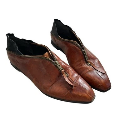 Stuart Weitzman Brown Leather Pointed Toe Zip Flats Womens - Image 1 of 4