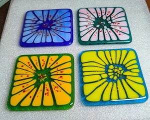 Set 4 sottobicchieri in vetro artistico fuso vintage multicolore - Foto 1 di 13