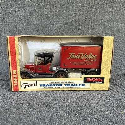 Ertl Ford 1918 Tractor Trailer True Value Hardware Bank Diecast Metal New - Image 1 of 4