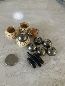 Lot of 3 Antique Carved Bovine Bone Beads 1” Diameter - Picture 1 of 3