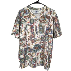 Vintage 90s Jordache Men's M Aztec Tribal Ribbed Cotton Short Sleeve T-Shirt Y2K - Picture 1 of 6