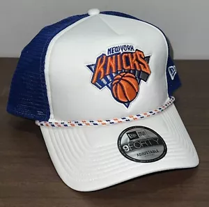 New York Knicks New Era 9FORTY A-Frame White Blue Snapback Mesh Foam Rope Hat - Picture 1 of 6