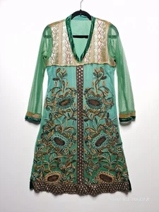 Vintage Indian Pakistani Women's Embroidered Kameez Shalwar Formal V-Neck Dress - Picture 1 of 14