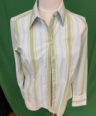 Camisa para mujer Ann Taylor con botones talla 10 rayas multicolores Foto 1 de 4