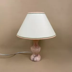 Antike Onyx Marmor Lampe Leuchte Nachttisch Vintage Kegel Lampenschirm Rosa Creme - Bild 1 von 13