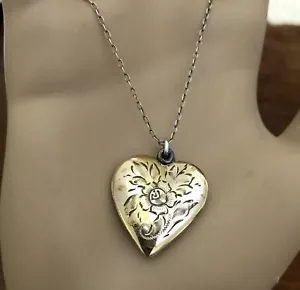 Collar de medallón de corazón firmado en esterlina Find 1/20 12 k - Imagen 1 de 12