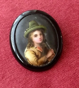 Antique Jet Brooch With Hand Painted Miniature. - Picture 1 of 7