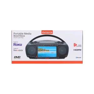 Aiwa AI7001-BLK Black Bluetooth Crystal Clear Sound Portable Boombox (New) - Picture 1 of 2