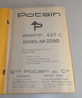 Parts Catalog/List Des Pièces Détachées Potain 427 C Crane Stand 05/1965