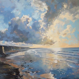 Yorkshire Küste Gemälde Kunst Luxus Leinwand Wandbild Druck bunt - Bild 1 von 1