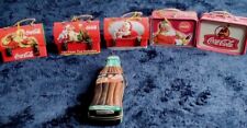 2000s 6 Coca Cola Tin Miniature Lunch Box Santa Claus Christmas Ornaments 
