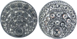 C1890s Victorian Cut Steel Black Glass Geometric Silver Luster Button Set Lot 2 - Picture 1 of 5