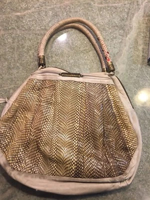R&Y AUGOUSTI PIEL DE SERPIENTE CUERO BOLSO DE HOMBRO MONEDERO VINTAGE MARRÓN CREMA Italia Foto 1 de 4
