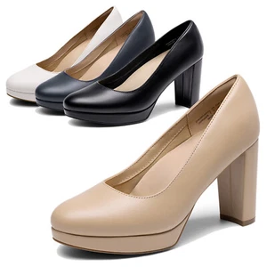 Women All Day Comfort Pumps Round Toe Chunky High Heels Platform Dress Pumps - Picture 1 of 40