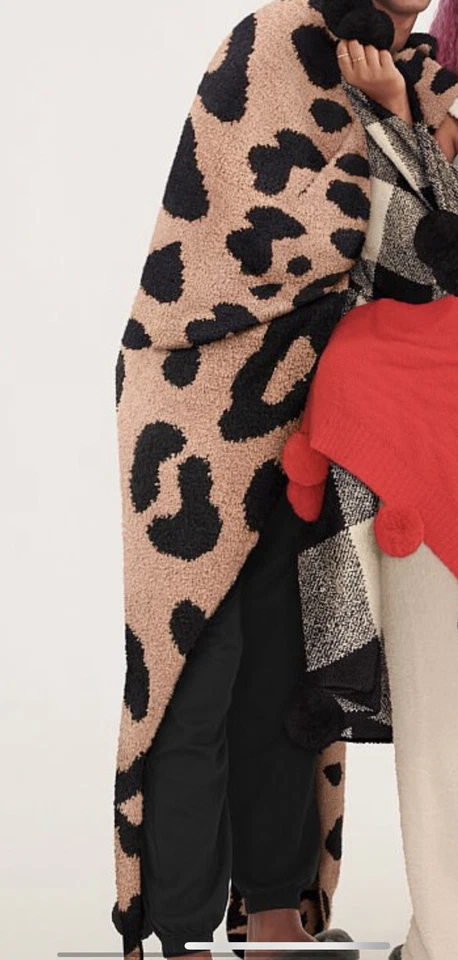 NEW VICTORIAS SECRET PINK Animal Leopard Marshmallow Pom Pom Blanket - Image 1 of 1