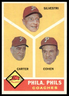 1960 Topps #466 Phila. Phils Coaches (Ken Silvestri, Dick Carter, Andy Cohen) EX - Image 1 of 2
