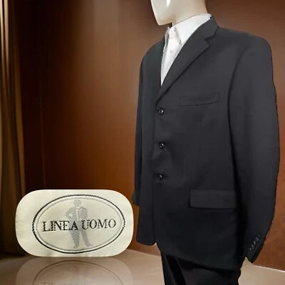Linea Uomo Sport Coat Mens 46R Black Solid Wool Three Button - Image 1 of 4