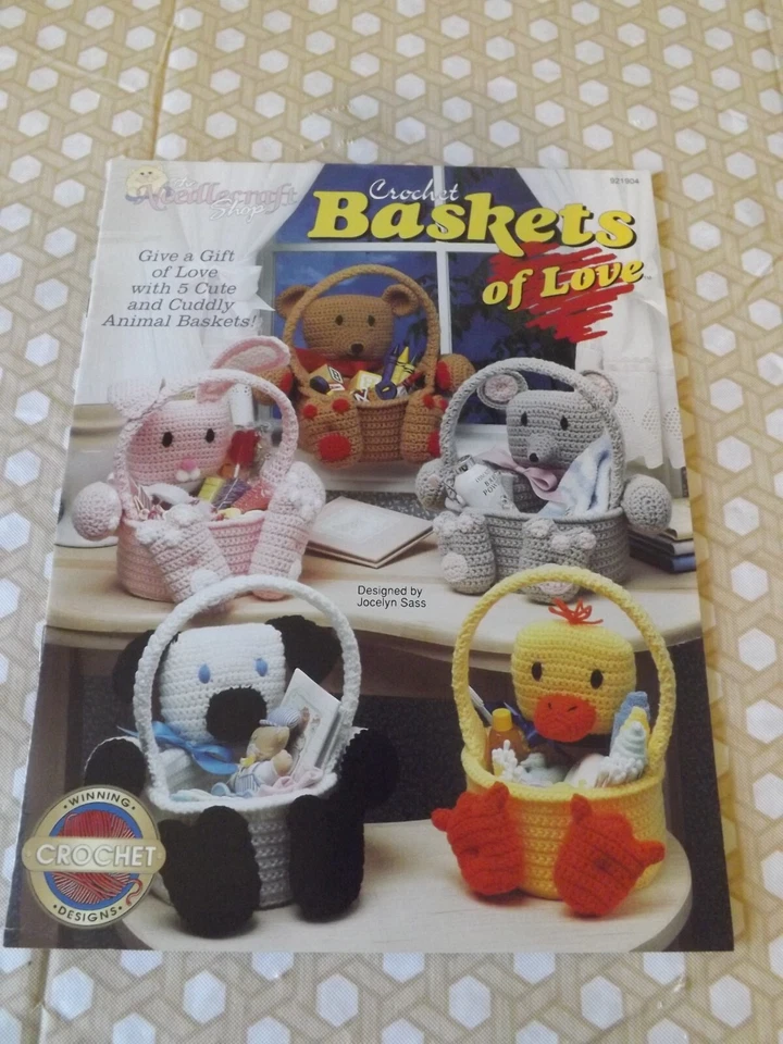 BASKET OF LOVE ~ 5 Crochet Cute & Cuddly Animal Baskets Easter Needlecraft Shop - Image 1 of 3