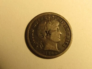 Moneda de diez centavos de peluquero 1895 en buen estado KF estampada en la parte delantera - Imagen 1 de 2
